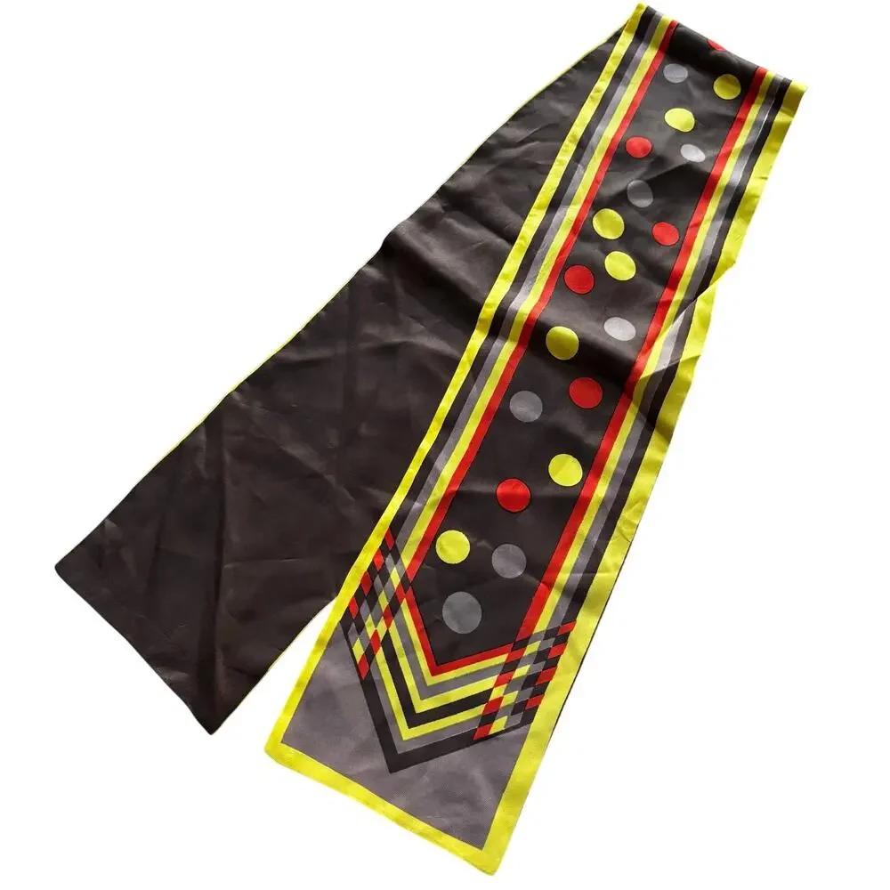 Vintage 70's silky scarf neck tie rectangle gray yellow orange black geometric